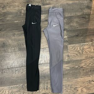 Nike Bundle Shiny Metallic Like Work Out leggings in black and dusty gray